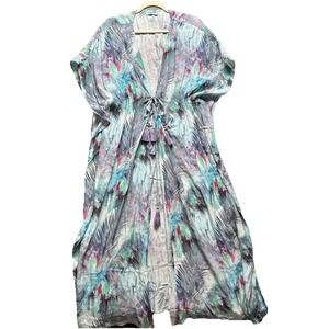 letarte Beaded cover up Handmade Multicolor XS Viscose Resort Wear Kimono Wrap‎